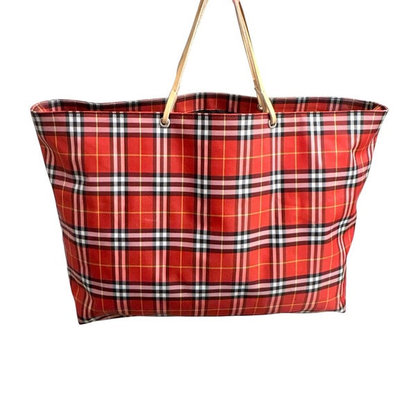 Burberry vintage red plaid oversize travel tote bag - Picture 1 of 16
